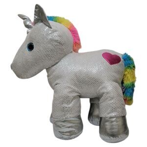 Dan Dee Collector's Choice White Unicorn Plush Sparkly Rainbow Silver Toy 24x22"